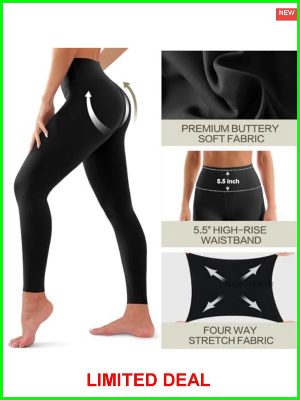 High Waisted Tummy Control Yoga Leggings, 3 Pack, Non See-Through Workout Pants - Picture 5 of 6